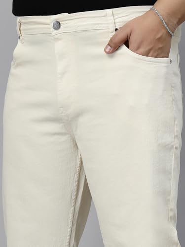 Style Quotient Men Plus Size Off White Tapered Fit Jeans
