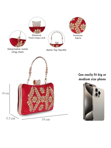 TOOBA Red Women's Handicraft Beautiful Bling Box Wedding Clutch Bag