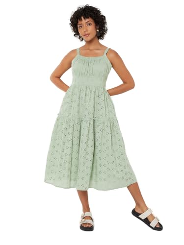 Max Women Schiffli Tiered Dress (Green_XL)