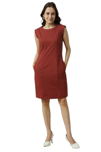 Allen Solly Women's Polyester Modern Knee-Length Dress (AHDRWRGPE38090_Maroon