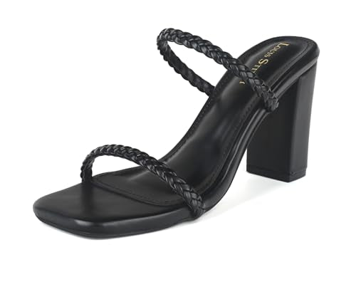 LOUIS STITCH Women's Fashion Slip-On Block Heel Sandals | Open Toe Black Stylish Mule Heel Sandal for Ladies | LSOF-LDBH-WEVSTJB| (UK-6)