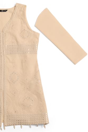 Soch Womens Cream Cotton Embroidered Mirror-Work Kurta Set