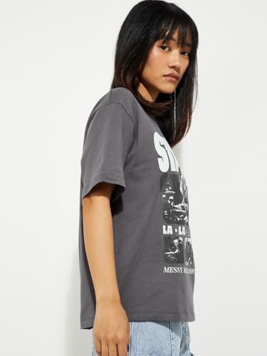 Max URB_N Women Relaxed Fit Graphic T-Shirt (Dark Grey_L)