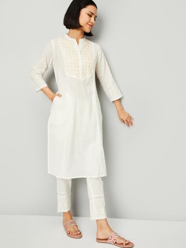 Max Women Embroidered Straight Kurta, Beige, XXL