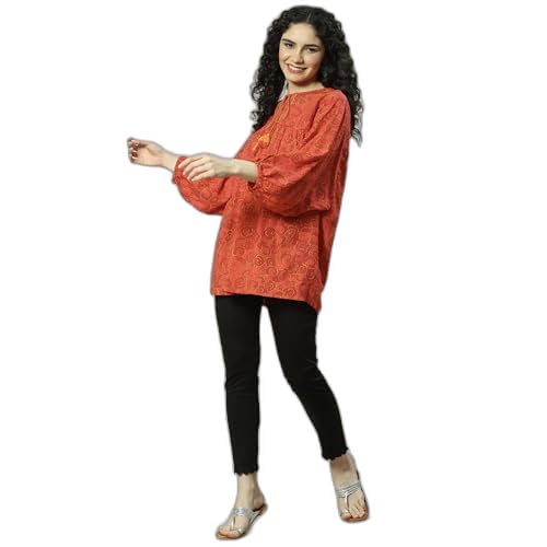 Rangriti Women's Regular Fit Blouse (RMMINDIETO18232SS23RED_Red