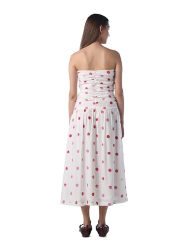ONLY Women's Polka Dots Fit and Flare White Dress