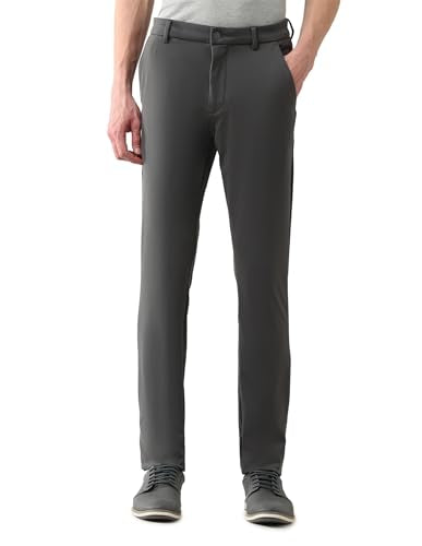 Arrow Sports Men's Slim Fit Solid Anti-Crush Dura Flex Trousers Dark Grey