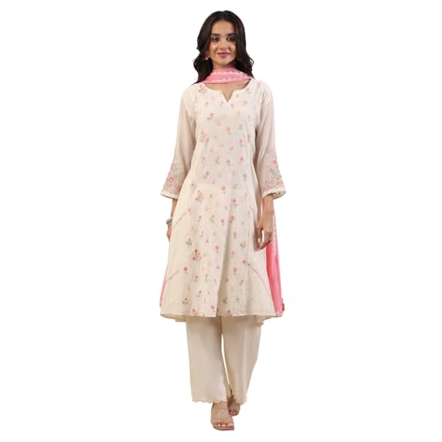 Biba Women White Poly Chanderi Kalidar Suit Set_36
