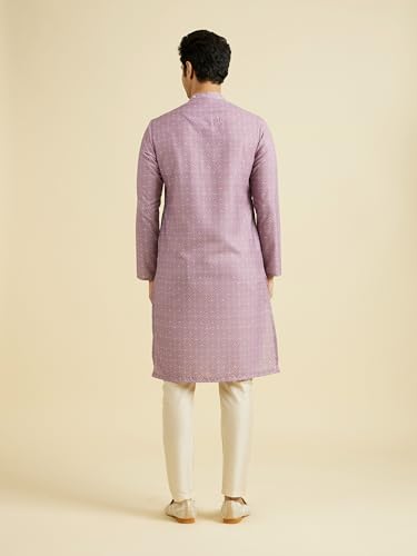 Manyavar Men's Cotton Blend Self Design Kurta Pyjama Set (Lilac,M)