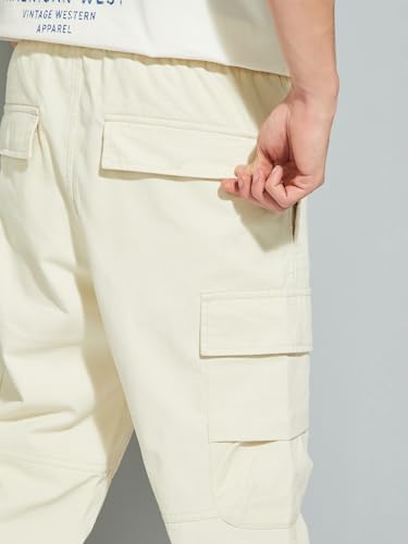 Max URB_N Men Solid Cargo Trousers (White_M)