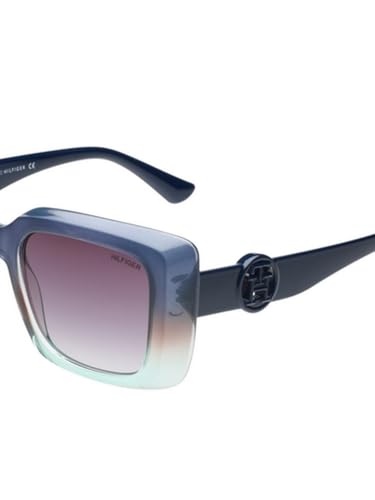 Tommy Hilfiger Sunglasses | Purple Lens | Blue Frame | Full Rim Square Shape Branded Latest and Stylish Non Polarized Eyewear | 100% UV Protection | Women Sunglasses| Size Medium | TH 1593 C6 52
