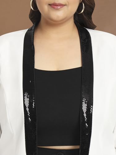 wild U Women Plus Size Blazer | Sequin Embellished | Mild Stretch | Western Stylish Cocktail Jacket (White, Size : 5XL)