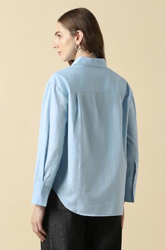 Women Light Blue Solid Long Sleeves Shirt
