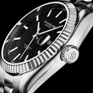 Stuhrling Original Watches for Men - Lineage Analog Dress Watch Mens Quartz Watch Watch Stainless Steel Bracelet Wrist Watch Luminous Hands and Markers - Mens Watch Collection (Black)