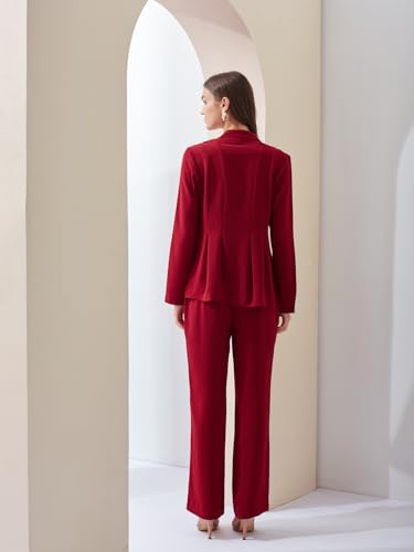 Latin Quarters Women Solid Red Full Sleeves V-Neck High Rise Casual Co-ord Set (in, Alpha, M, Regular)