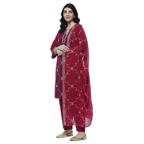 Rangriti Women's Viscose Blend Kurta Set (FSGLM22181SS25PUR_Purple