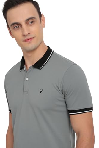Men Grey Solid Polo Neck T-Shirt