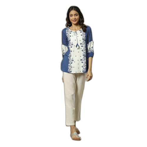 Rangriti Women's Regular Fit Blouse (RMMINDIETO18297SS23NBLUE_Blue