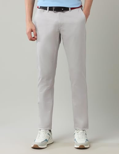 Arrow Sports Men's Grey Solid Mid Rise Cotton Button Slim Fit Flat Front Slant Pocket Trousers (ASAJTR2531_Grey_34)