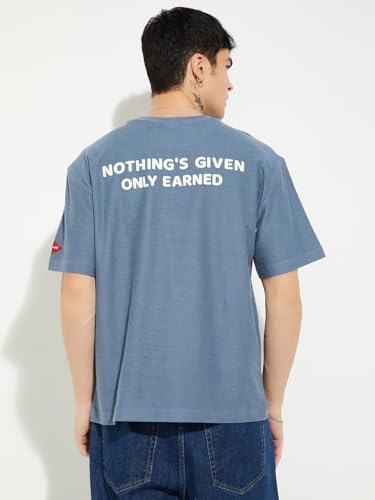 Max URB_N Men Printed Oversized Fit T-Shirt(Blue_L)