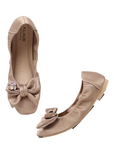 KLAUR MELBOURNE Women’s Classic Loafers – Elegant Square Toe Slip-On Dress Shoes with Gold Buckle