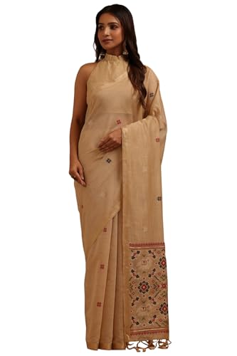 Soch Womens Beige Chanderi Patola Woven Saree