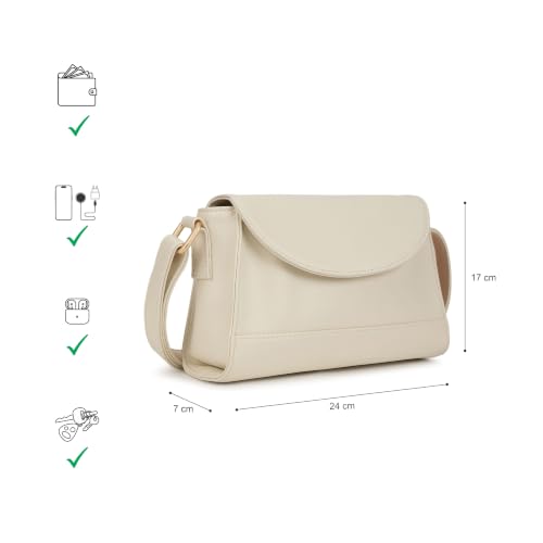 Fastrack Cloud Sling Bag for Women | White Pebbled Faux Leather Crossbody Sling Bag | Spacious Main Compartment with Organiser Pockets | Magnetic Flap & Zip Closure | Adjustable Buckle Sling Strap