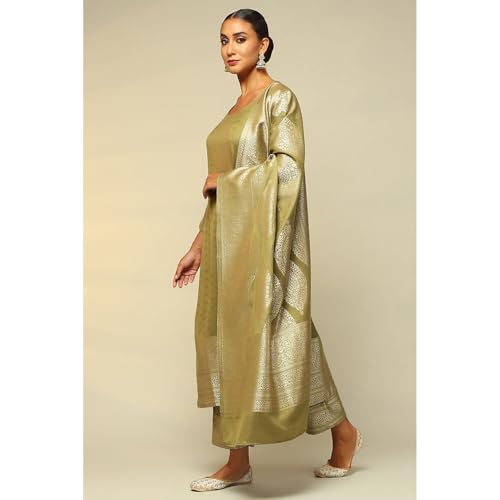 Rangriti Women Green Acrylic Straight Yarn Dyed Kurta Palazzo Suit Set_38