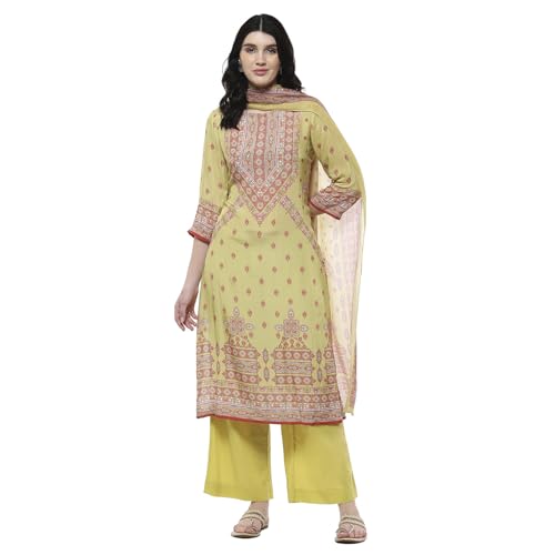 BIBA Women Green Modal Printed Straight Suit Set_44