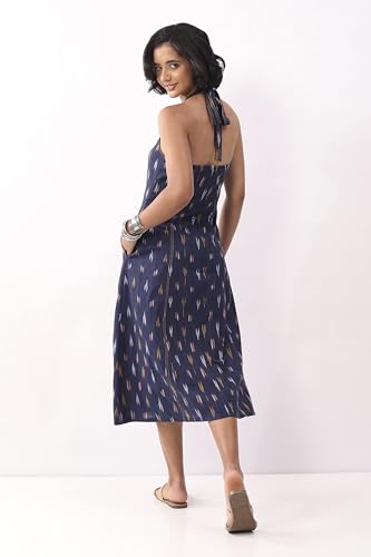 Biba Nxt Women Navy Blue Cotton Printed A Line Dress_30