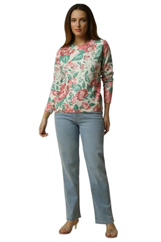 Allen Solly Women White Print Round Neck Casual Sweater