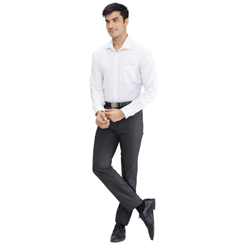 Raymond Men’s Slim Fit Formal Trousers, Poly Viscose Blend, Structure Pattern, Flat Front | Dark Green