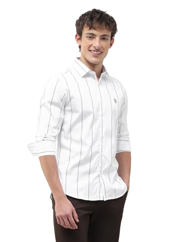 U.S.Polo Association Men's Vertical Striped Regular Fit Shirt (USSHTP1299_Ivory_40)