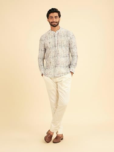 Manyavar Men's Knit Printed Short Kurta (Cream,XL)