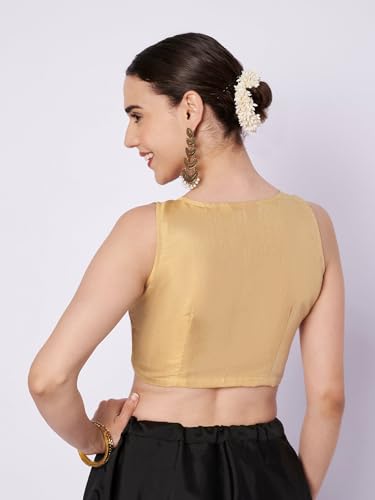 studio rasa Women's Cotton Tissue Key-Hole Readymade Crop Top for Festive Party Wedding(TPWC12606XS_Gold_X-Small)