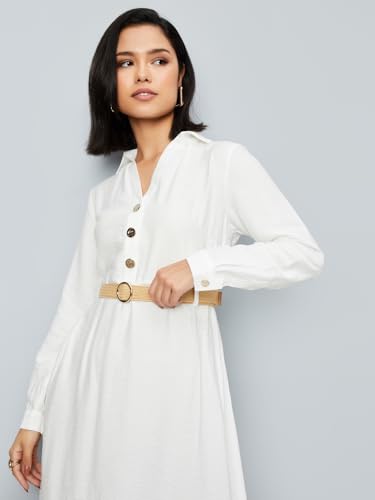 Max Women's Cotton Blend Classic Midi Casual Dress (AE05_White