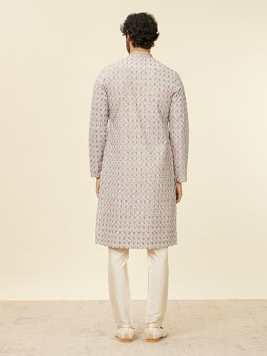 Manyavar Beige Blended Cotton Digital Printed Kurta Pyjama Set for Men