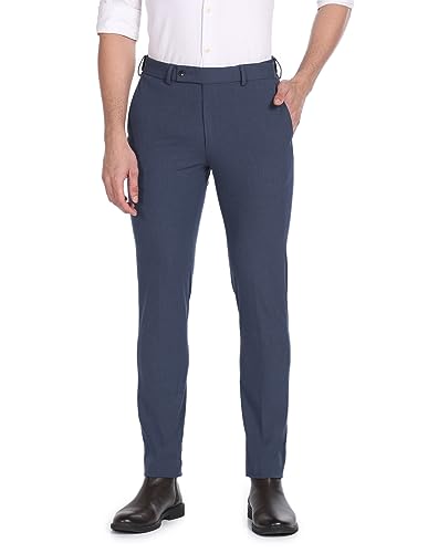 Arrow Super Slim Fit Solid Formal Trousers Blue