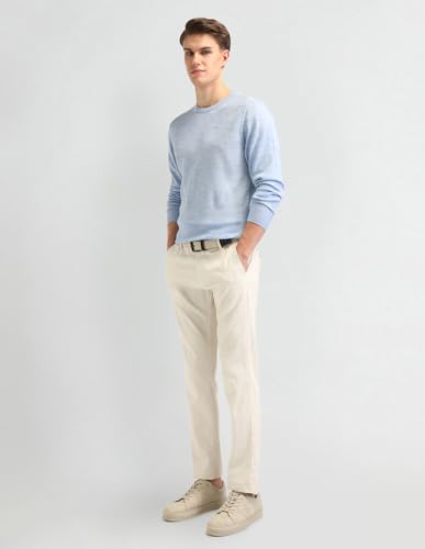 Arrow Mens Blue Self-Design Crew Neck Long SleeveCasual CottonRegular Fit Sweater (ARAISW4030_Blue_M)