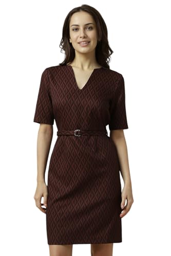 Allen Solly Women's Polyester Modern Knee-Length Dress (AHDRERGFS49055_Brown