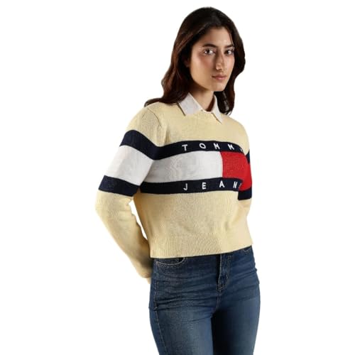 Tommy Hilfiger Relaxed Fit Cotton Crew Neck Sweater Yellow