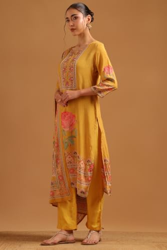Soch Womens Mustard Muslin Digital Printed Botanical Salwar Suit