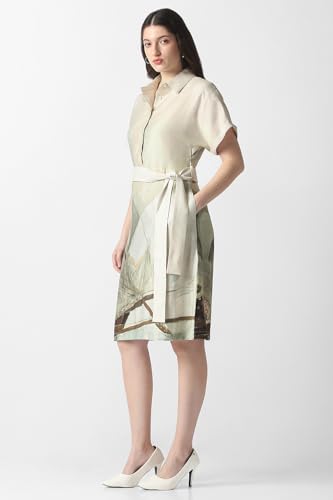 Women Beige Print Knee Length Casual Dress