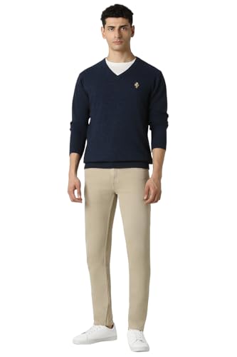 Van Heusen Men Navy Textured V Neck Sweater