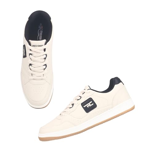 Red Chief Men’s Sneaker | Off White Lace-Up Low Ankle Athletic Shoe with PU Upper (C6020)