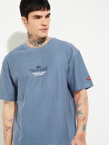 Max URB_N Men Printed Oversized Fit T-Shirt(Blue_L)