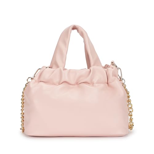 Fastrack Ruched Sling Bag for Women | Compact Faux Leather Crossbody with Detachable Chain Strap, Magnet Closure and Inner Pockets | Minimalist Everyday Sling for Casual and Evening Looks