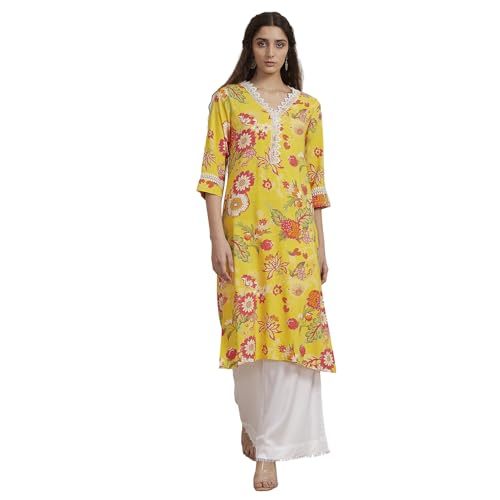 Biba Women Yellow Floral Printed Straight Kurta_46
