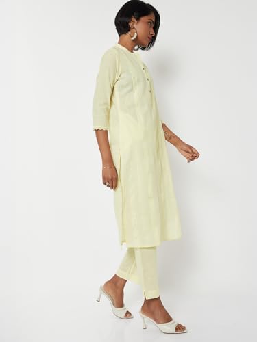 Max Women Seersucker Straight Kurta Set (Off White_XL)