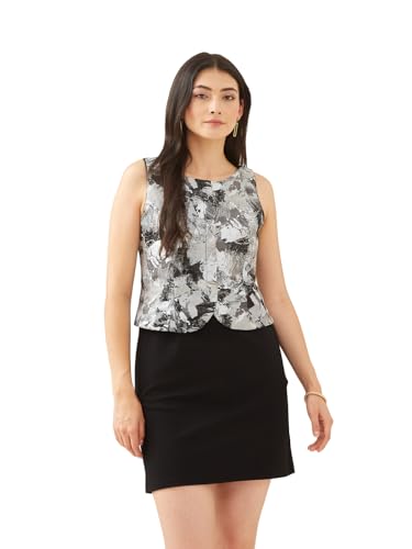 Latin Quarters Women Black Round Sleeveless Peplum Textured Party Dress_M